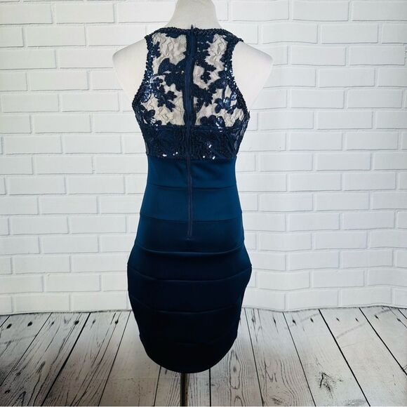 Sequin Hearts Navy Blue Sequin Bodycon Midi Dress - Size 7 - Picture 5 of 16
